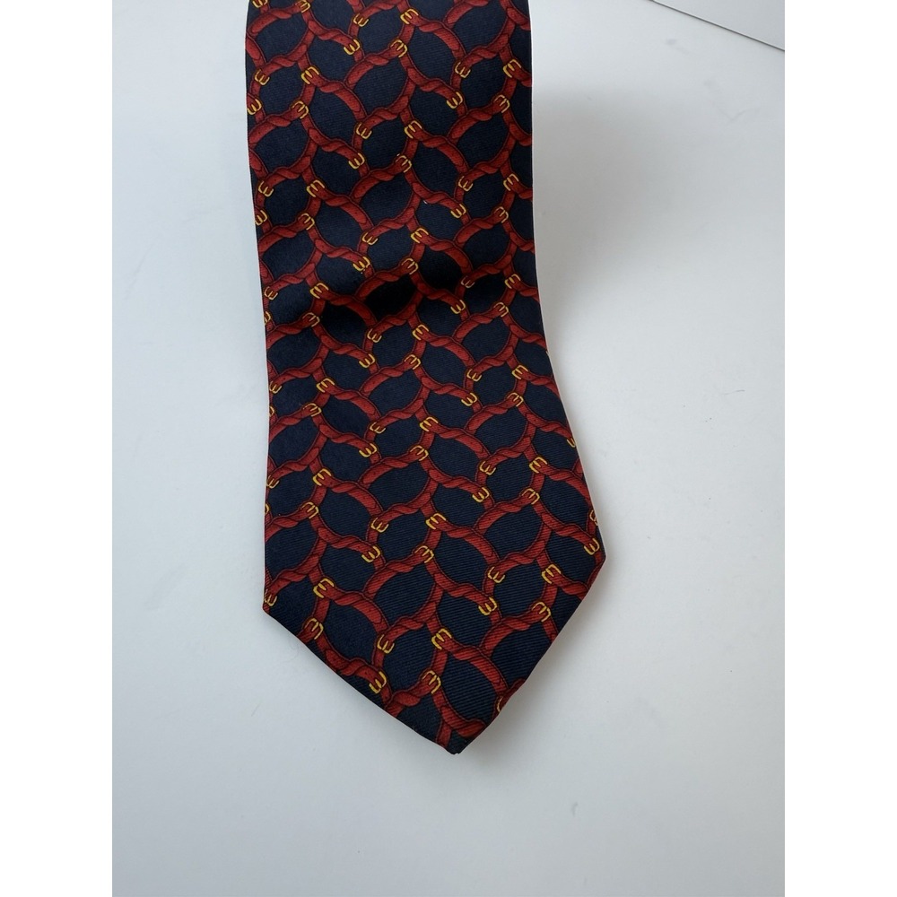 Brooks Brothers Navy Tie with Red and Gold Link Pattern